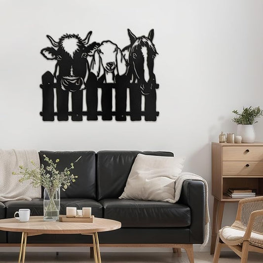 SIGNLEADER Metal Wall Art Decor Cows, Sheep, Horses by the fence Minimalist Modern Abstract Wall Sculpture Hangings Home Decoration for Living Room, Bedroom, Bathroom, Kitchen, Outdoor - 18" Black