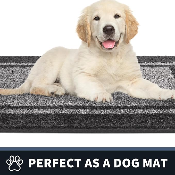 PURRUGS Dirt Trapping Door Mat 34" x 60", Non-Slip Machine Washable Entryway Rug, Entrance Mat, Indoor Front Door Mat, Super Absorbent Entry Rug for Muddy Shoes & Paws, Light Grey & Dark Grey