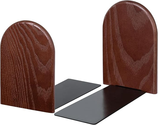Book Ends, Sturdy Wooden Bookends for Shelves - Heavy Duty Non-Slip Book Organizers, Decorative Bookend Holders for Home Office, Library, Black Wood Universal Economy Bookend, Medium, 1 Pair