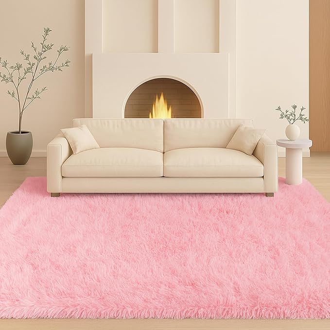 Mtandyx Large 9x12 Area Rug for Living Room, Soft Shag Rugs for Bedroom, Non-Slip Ultra Fluffy Rug,Modern Plush Carpet for Girls Boys Kids Room Dorm,Fuzzy Rug for Home Decor Aesthetic,Pink