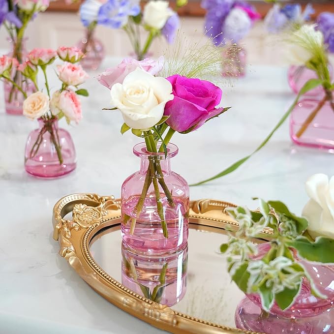 Pink Vase, Bud Vases Set of 24, Small Pink Glass Vases for Flowers Wedding Flower Vase in Bulk Modern Glass Bud Vase for Decor Home Centerpieces Table Flower Decor