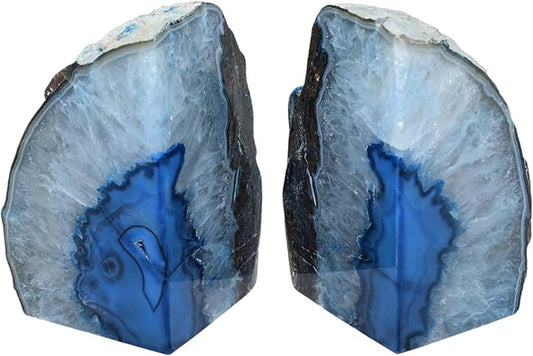 Nature's Decorations Agate Bookends - A Quality Blue Geode with Non-Skid Rubber Bumpers for Shelves, Office, Home Decor - Heavy Duty Cool Crystal Stone (4-6 LB)