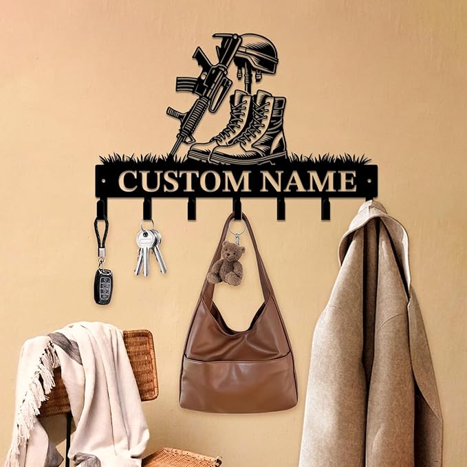 Personalized Custom Name Gun Wall Hooks,Metal Gun Room Art Clothes Hooks,Metal Gun Wall Home Storage Decorative,For Front Door, Hallway, Kitchen, Bedroom,Keys,Hats (Style K)