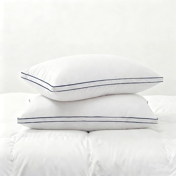 Homotive Feather Pillows Standard Size Set of 2 Goose Down Pillows with 100% Breathable Cotton Cover, Hotel Collection Bed Pillows for Sleeping, Soft Support for Back, Stomach and Side Sleepers