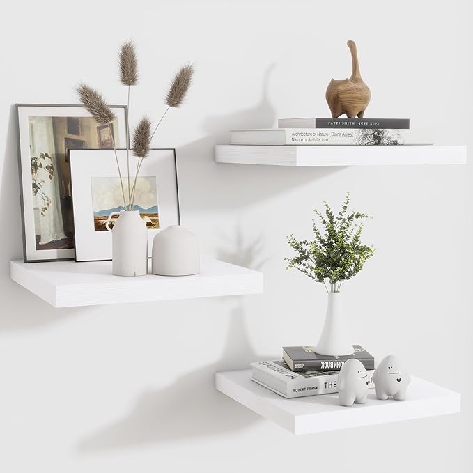 Fun Memories Floating Shelves for Wall - 12 Inch Square Shelves with Invisible Brackets, Small Wall Shelf for Living Room, Bathroom, Bedroom, and Kitchen Decor，Set of 3