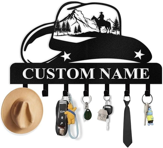 Personalized Cowboy Coat Hooks, Cowboys Key Holder for Wall, Clothes Cowboy Hat Rack and Backpack Hanger, Western Wall Decor, Metal Key Rack Organizer for Kitchen Entryway Color03