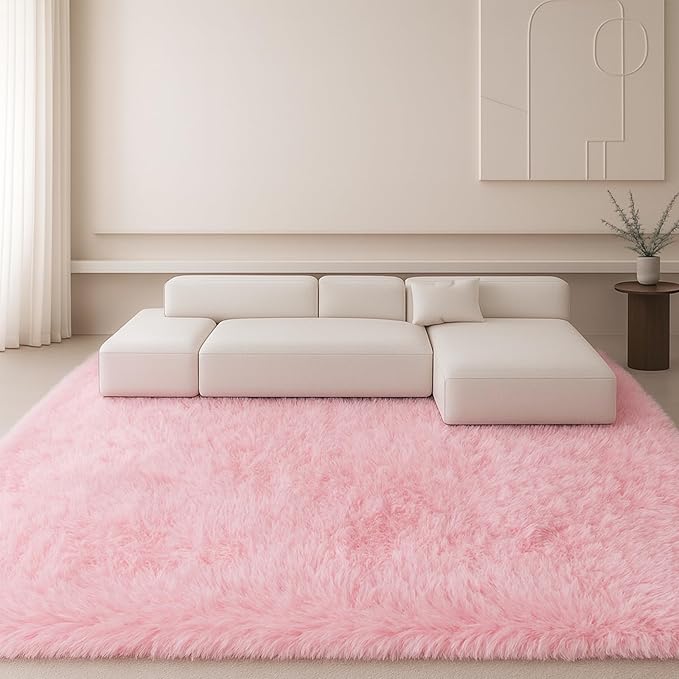 Mtandyx Fluffy Plush Shag Rug 5x7, Ultra Soft Rug for Living Room Bedroom, Non-Slip Fuzzy Area Rug for Living Room, Carpet for Girl Boy Kids,Modern Indoor Home Decor Aesthetic,Pink