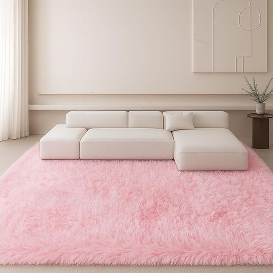 Mtandyx Fluffy Plush Shag Rug 5x7, Ultra Soft Rug for Living Room Bedroom, Non-Slip Fuzzy Area Rug for Living Room, Carpet for Girl Boy Kids,Modern Indoor Home Decor Aesthetic,Pink