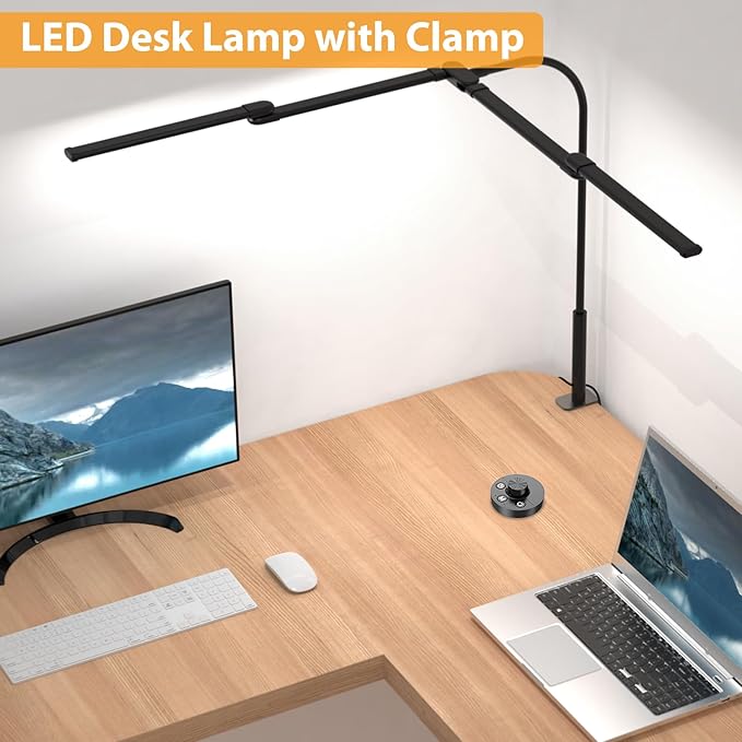 iVict Desk Lamp for Home Office, 24W Flexible Gooseneck Table Lamp, Desks Lamps with Clamp, 10 Color Modes 10 Brightness Eye-Caring Desk Light w/USB Adapter(Black)