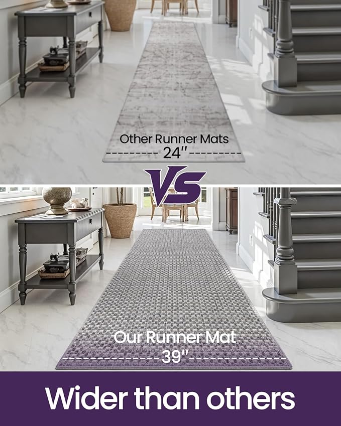 DEXI Hallway Runner Rug 3.3x6.7, Woven Braided Farmhouse Runner Carpet Indoor, Absorbent Thin Long Entryway Runners for Kitchen, Laundry Room, Patio Entrance, Checkered Grey