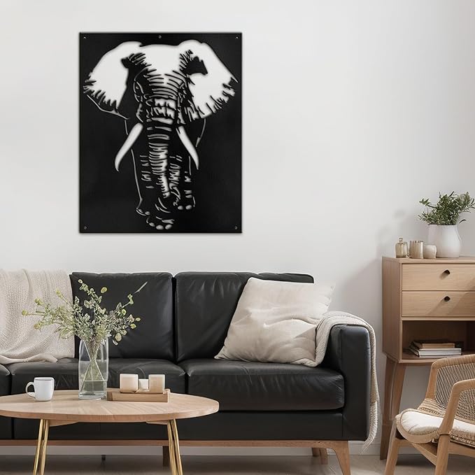 SIGNLEADER Metal Wall Art Decor Elephant Minimalist Modern Abstract Wall Sculpture Hangings Home Decoration for Living Room, Bedroom, Bathroom, Kitchen, Outdoor - 18" Black