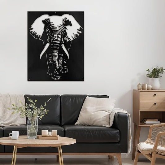 SIGNLEADER Metal Wall Art Decor Elephant Minimalist Modern Abstract Wall Sculpture Hangings Home Decoration for Living Room, Bedroom, Bathroom, Kitchen, Outdoor - 18" Black