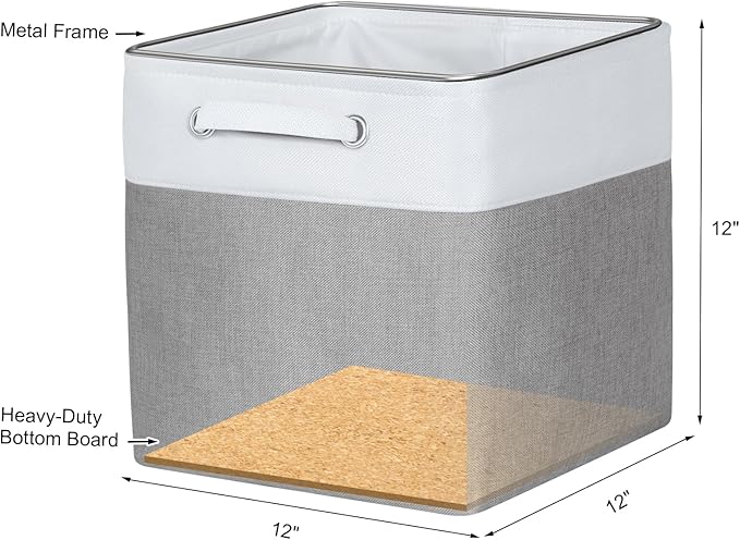 Kntiwiwo Cube Storage Bins 12 x 12 x 12 inch Storage Organizer Bins Storage Collapsible Basket with Dual Carry Handles for Home Closet Shelves Drawers, Set of 3, Grey