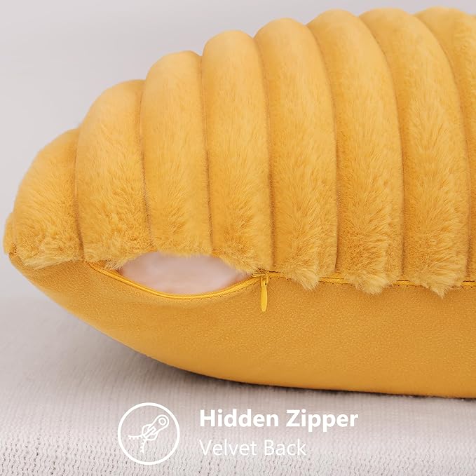 decorUhome Faux Fur Spring Throw Pillow Covers 26x26 Set of 2, Decorative Soft Plush Striped Neutral Couch Euro Sham Pillow Covers with Velvet Back for Sofa, Bed, Living Room Home, Mustard Yellow