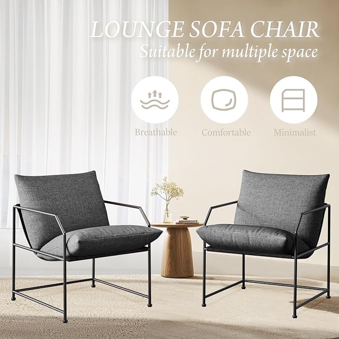 Accent Chair Living Room Chairs Accent Chairs Set of 2 Comfy Reading Chair for Bedroom Upholstered Lounge Chair Mid Century Modern Arm Chair Side Sofa Chair Armchair Waiting Room Chairs(Charcoal, 2)