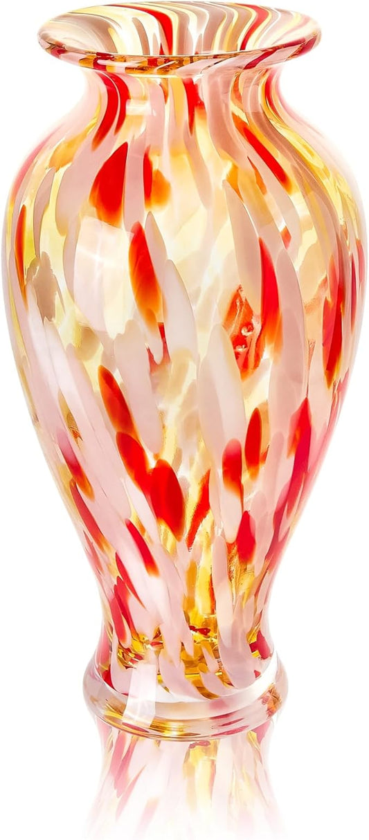 QFkris Hand Blown Glass Vase for Flowers, 12 Inch Tall Crystal Flower Vases for Bouquet Home Decor Decorative Centerpieces, Unique Galentines Day Gift, Valentine's Day Gift for Her Lover Girlfriend