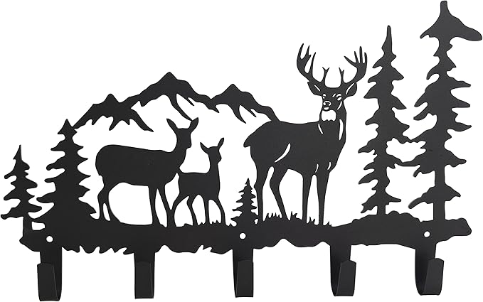 Metal 5-Hook Deer Storage, Powder Coated Wall Mount, 15.8x9.65x1.1 inches, 35lbs Capacity, for Entryway, Hallway, Office, Kitchen, Living Room Decor