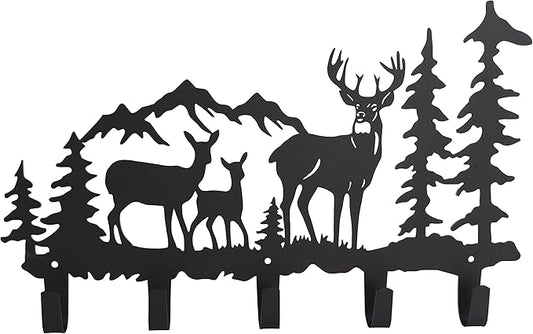 Metal 5-Hook Deer Storage, Powder Coated Wall Mount, 15.8x9.65x1.1 inches, 35lbs Capacity, for Entryway, Hallway, Office, Kitchen, Living Room Decor