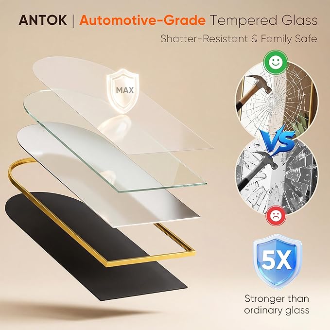 Antok Full Length Mirror, 64"x21" Floor Mirror, Arched Floor Standing Freestanding Arch Full Body Mirrors with Stand for Bedroom, Hanging Mounted for Living Room Cloakroom,Gold