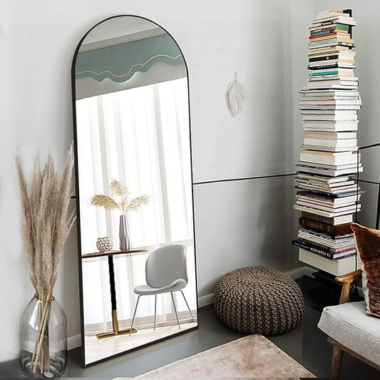 OGCAU Full Length Mirror, 65"x22" Arched Full Body Mirror, Hanging, Leaning or Standing, Wall Mounted for Bedroom Living Room, Black