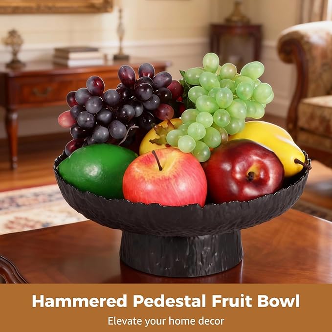 Large Decorative Bowl, Hammered Pedestal Fruit Bowl, 10.2 Inch Glass Elevated Serving Bowl for Dining Table Centerpiece, Key Bowl for Living Room, Kitchen, Wedding and Party Decor