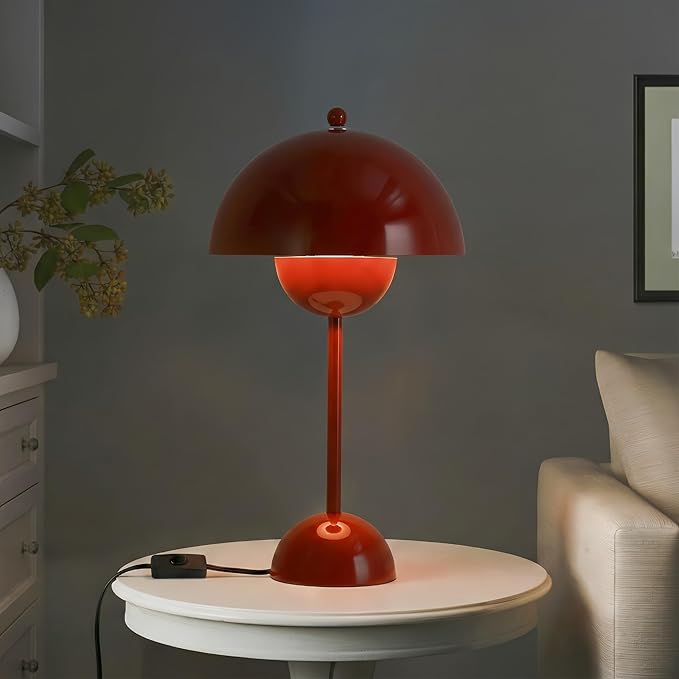 COSYLUX Modern Small Table Lamp for Bedroom, Cute Dome Shade Reflecting Light Reading Lamp for Living Room, Kid's Room, Study, Office, Beside Bedside Nightstand Desk Lamp(Dark Red/Burgundy)
