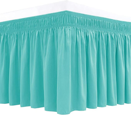 Biscaynebay Wrap Around Bed Skirts for Full & Full XL Beds with 15" Drop, Aqua Adjustable Elastic Dust Ruffles Easy Fit Wrinkle & Fade Resistant Silky Luxurious Fabric Machine Washable