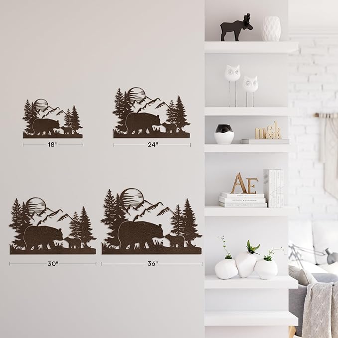 SIGNLEADER Metal Wall Art Decor Bear, Pine, Mountains Minimalist Modern Abstract Wall Sculpture Hangings Home Decoration for Living Room, Bedroom, Bathroom, Kitchen, Outdoor - 18" Bronze