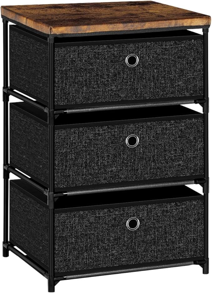Nightstand with 3 Drawers, Clothes Storage Organizer, Small Fabric Dresser for Bedroom, Closet, Entryway, Hallway, Nursery, Dorm