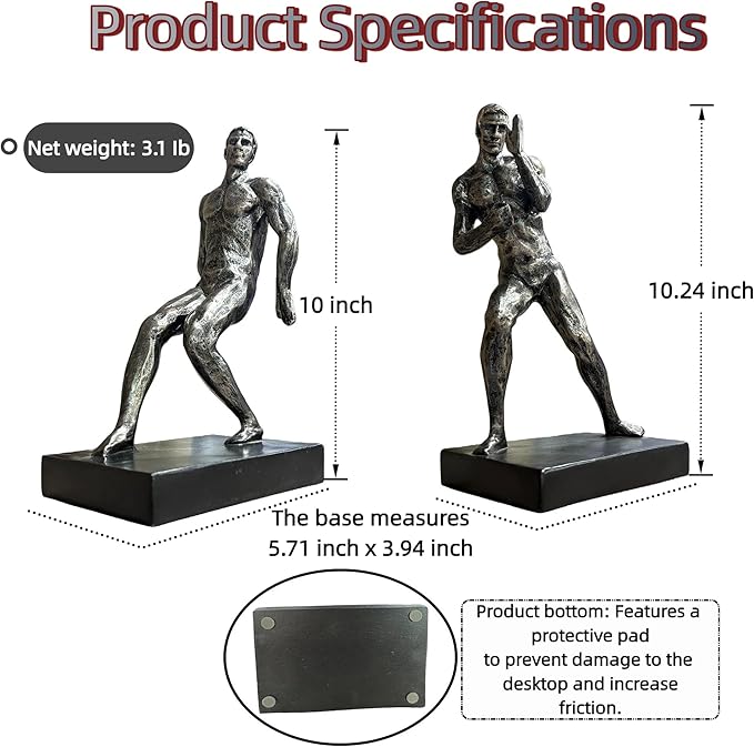Modern Abstract Man Bookends Set of 2 – Heavy Duty Resin Sculpture Book Stoppers, Decorative Book Ends for Home Office Bookshelf Organize