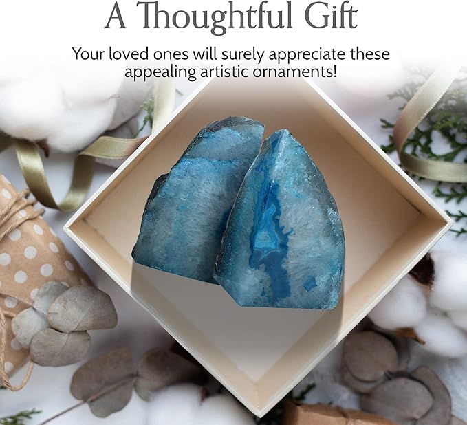 Nature's Decorations Agate Bookends - A Quality Teal Geode with Non-Skid Rubber Bumpers for Shelves, Office, Home Decor - Heavy Duty Cool Crystal Stone (2-3 LB)
