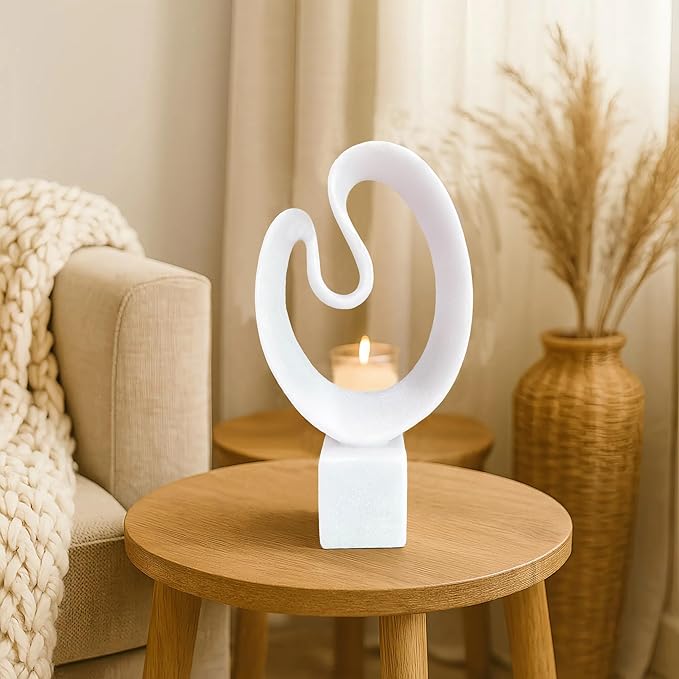Swirl Abstract Resin Sculpture – Modern Minimalist Marble-Look Decorative Statue for Home, Office, Living Room, Bedroom Decor