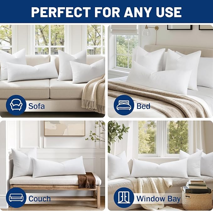 MIULEE 14x20 Inch Down Feather Pillow Insert,Fluffy and Comfy Throw Pillow with Cotton Fabric for Bed Couch and Sofa