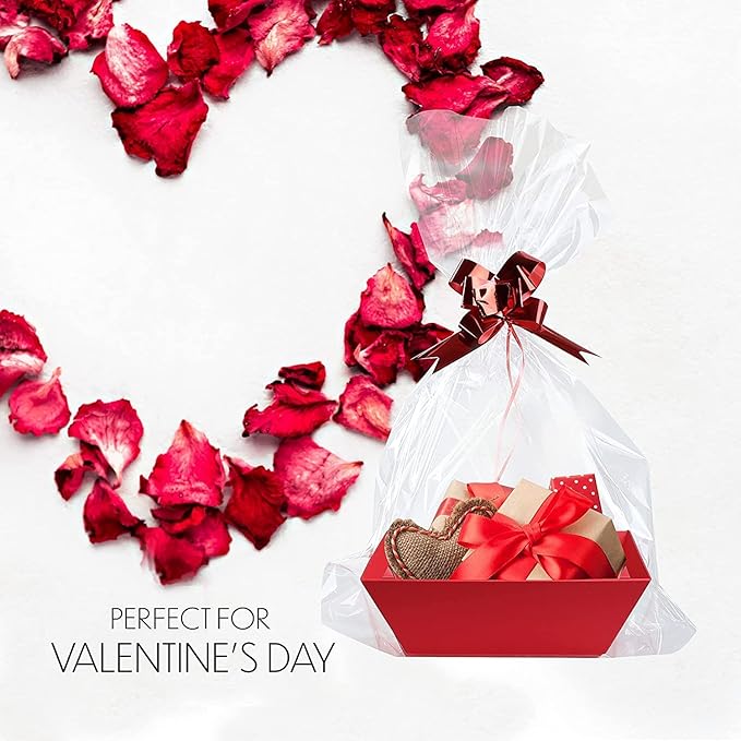 Upper Midland Products [5PK Large Red Baskets For Gifts Empty To Fill| Bulk Gift Basket Kit- 10x12' Big Basket | 5 Cellophane Bags | 5 Pack Red Pull Bows