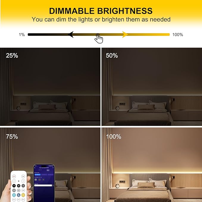COB LED Strip Lights Warm White,24V Dimmable led Light Strip KIT with Remote and app Control,3000K 25FT/7.5m 8mm Wide Ra>90 Cuttable Flexible Strip Lights for Bedroom,Wardrobe,Cabinet