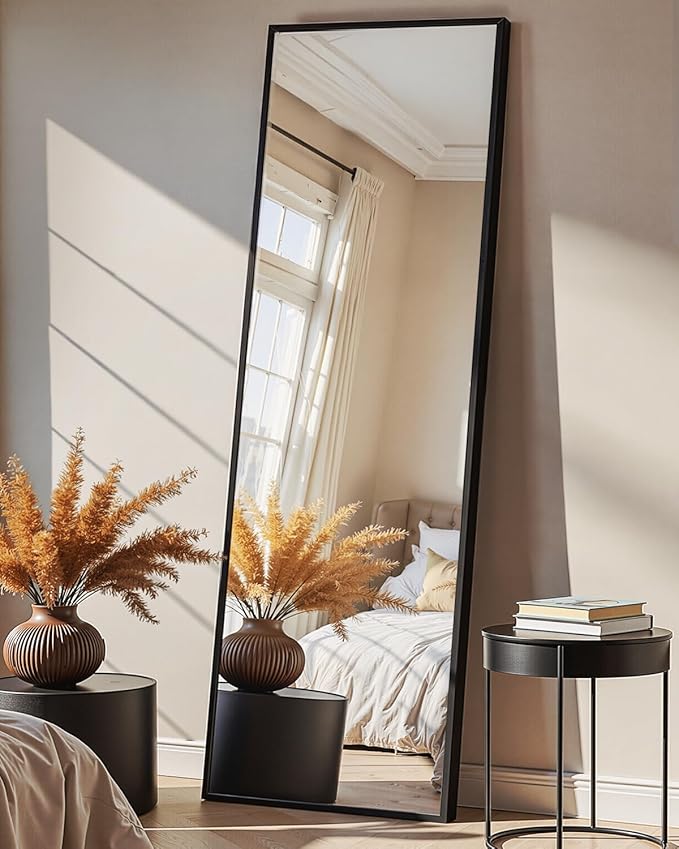 Full Length Mirror, Standing Large Floor Mirror with Aluminum Frame for Bedroom, Living Room, Bathroom(Black)
