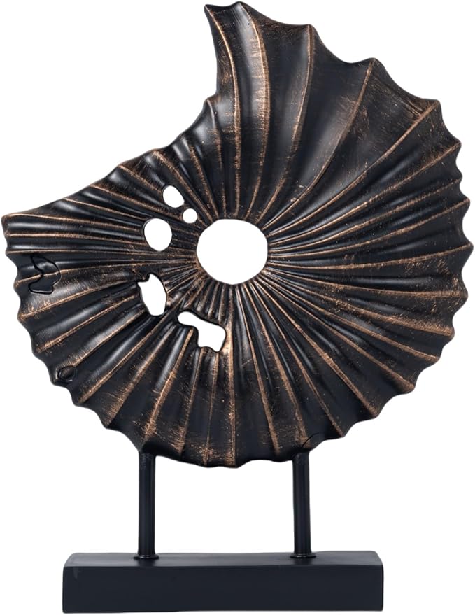 Unique Round Coin Sculpture Decorative Objects for Shelf Home Decor Accents, Modern Abstract Tabletop Decor Items for Living Room Fireplace Mantel, Above Cabinet (Black L)