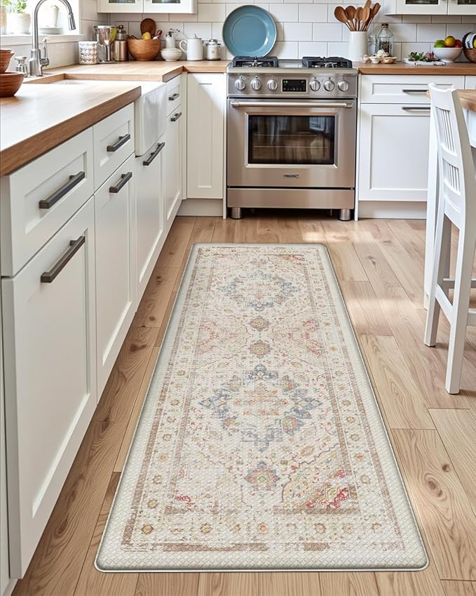 DEXI Kitchen Mats for Floor Cushioned, 23x59 Extra Large Wide Runner Rug Non Slip, Waterproof Soft Comfort Standing Padded Anti Fatigue Decorative, Light Beige
