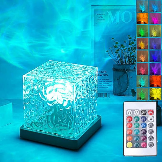 Ocean Wave Projector Light with 16 Colors, Luminorthe Cube Lamp for Kid's Bedroom with Remote, 3D Water Ripple & Aurora Effect, Meditation Night Light Gift