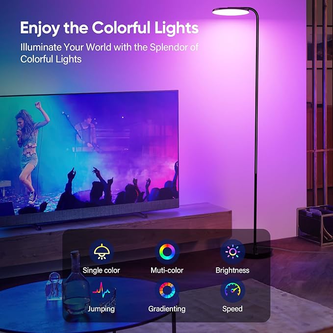 SIBRILLE RGB Floor Lamp, 36W Bright LED Standing Lamp, Stepless Dimming Color Changing Torchiere Floor Lamps with Remote, 350°Rotating Modern Tall Floor Lamp for Living Room, Gaming Room