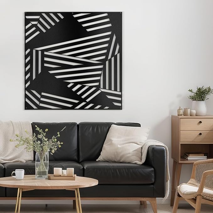SIGNLEADER Metal Wall Decor Abstract Geometric Minimalist Modern Luxury Wall Sculpture Hangings 3D Statue Home Decoration for Living Room, Bedroom, Bathroom, Kitchen, Fireplace, Office - 24" Black