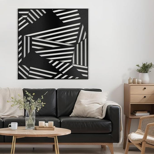 SIGNLEADER Metal Wall Decor Abstract Geometric Minimalist Modern Luxury Wall Sculpture Hangings 3D Statue Home Decoration for Living Room, Bedroom, Bathroom, Kitchen, Fireplace, Office - 24" Black