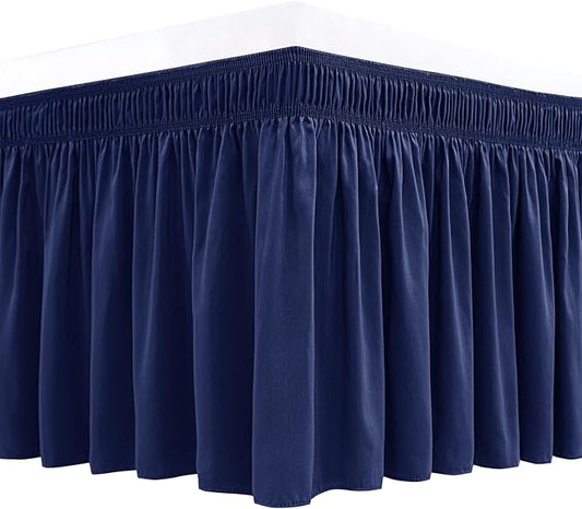 Biscaynebay Wrap Around Bed Skirts for King & Cal King Beds 22" Long Drop, Navy Adjustable Elastic Dust Ruffles Easy Fit Wrinkle Resistant Silky Luxurious Fabric Machine Washable