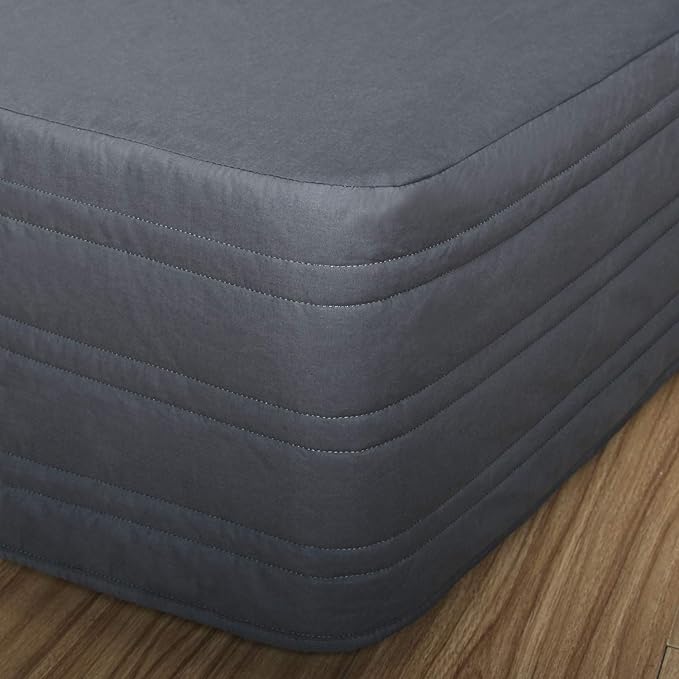 Marquess Tailored Bed Skirt Blended Quilted-Hang Down Feeling Enhancement Wrap Around Thick Bed Skirt,Dust-Proof, Wrinkle Fade Resistant Dust Ruffle with Classic 14’’Drop for Bedroom(Charcoal, Queen)