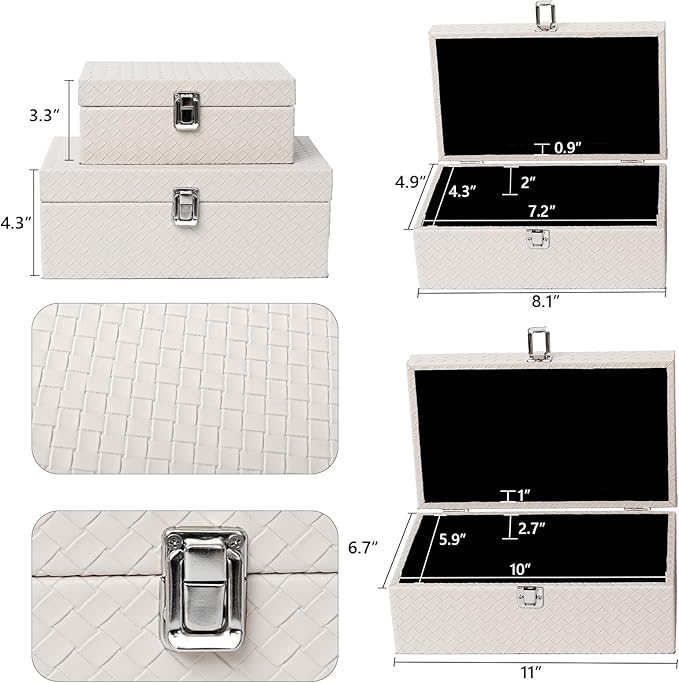 Faux Leather Decorative Jewelry Storage Organizer Boxes Set of 2, Apricot White