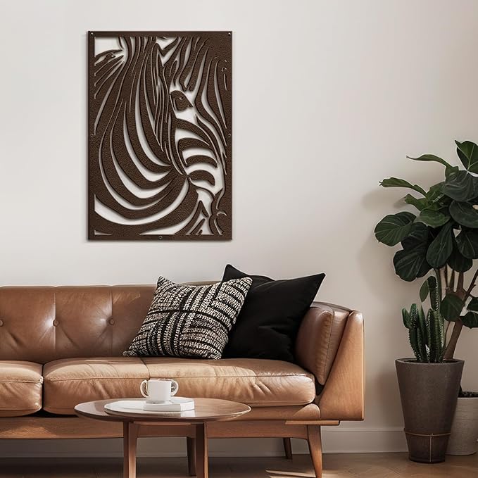 SIGNLEADER Metal Wall Art Decor Zebra Minimalist Modern Abstract Wall Sculpture Hangings Home Decoration for Living Room, Bedroom, Bathroom, Kitchen, Outdoor - 18" Bronze