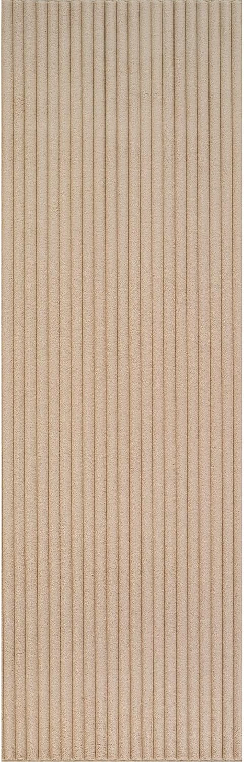Beverly Rug Non Slip Area Rug 2 x 7 Modern Durable Ultra Soft Ribbed Indoor Rugs for Living Dining Room Office Stain Resistant Non Shedding Casual Easy Shag Indoor Carpet Beige 2x7