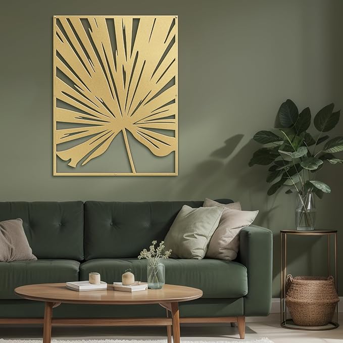 SIGNLEADER Metal Wall Art Decor Big Gold Leaves Minimalist Modern Abstract Wall Sculpture Hangings Home Decoration for Living Room, Bedroom, Bathroom, Kitchen, Outdoor - 18" Gold