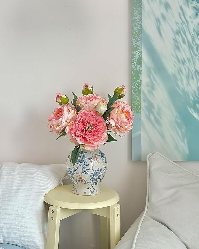 Vintage Blue and White Ceramic Vase, Classic Decorative Porcelain Flower Vase for Centerpiece Living Room Table Shelf, Chinoiserie Country Decor