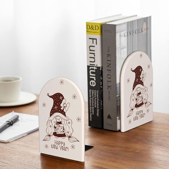 Christmas Wood Bookends Stands Decorative Non-Slip Book Organizers for Home Office Desk Library School Study 1 Pair